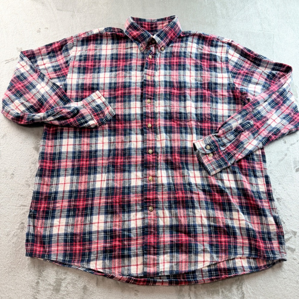 Salmon River Traders Flannel Shirt Men's XLT Tall Red Navy Blue Plaid Cotton L/S
